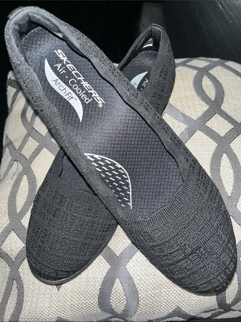 Skechers Black Knit Slip-On Flats with Air-Cooled Arch Fit
